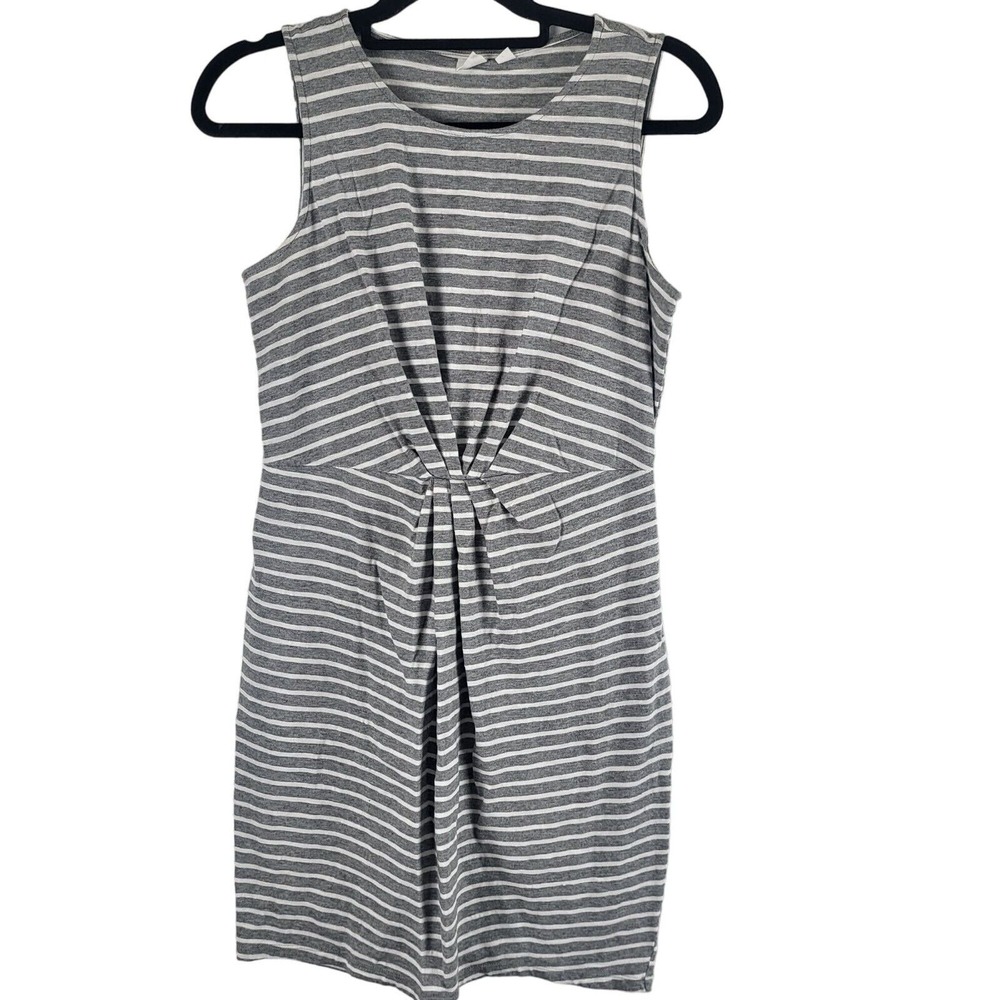 Gap Mini Dress M Womens Grey White Striped Sleeveless Pullover Crew Neck Classic